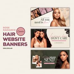 three banners for hair salons and beauty products