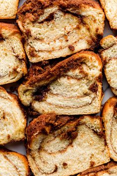 several pieces of bread that have been cut in half and stacked on top of each other