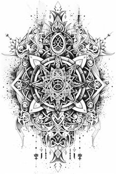 a black and white drawing of an intricate design