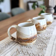 These mugs are wheel thrown and glazed by hand. Everything is made in my home studio in State College,  Pennsylvania. You can check out my Instagram @karakyleceramics for updates! Kyle And Kara Kitchen, Glaze Pottery Ideas, Pottery Glazing Techniques, Fall Pottery, Glazed Mugs, Rustic Pottery, Eclectic Modern, Handmade Mug, 3d Studio