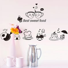 wall decals with the words best sweet food on it and various cartoon characters above them