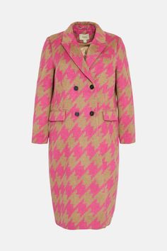 Style: Double Breasted CoatDesign: CheckFabric: Wool MixLength: LonglineNeckline: CollaredSleeve Length: Long SleeveDiscover our full range of Women's coats at Oasis Fashion. Pink Houndstooth, Oasis Clothing, Plus Size Pink, Oasis Fashion, Stylish Work Outfits, Double Breasted Coat, Basic Outfits, Fashion Today, High Fashion Street Style