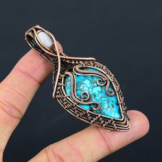 Turquoise, Moonstone Pendant Copper Wire Wrapped Pendant Turquoise, Moonstone Gemstone Pendant Handmade Pendant Jewelry Gift for Her - Etsy Wire Pendants, Copper Wire Jewelry, Wire Pendant, Beaded Jewelry Patterns, Copper Chain, Moonstone Pendant, Handmade Copper, Handmade Pendant, Wrapped Pendant