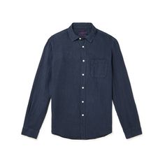 Portuguese Flannel's shirt is made from linen, which is naturally breathable. It's cut for a comfortable fit and fastens with pearlescent buttons through the front. Wear yours open over a simple tee. Blue Linen Shirt For Fall, Blue Linen Shirt With Button Cuffs, Blue Linen Shirt With Placket, Linen Shirt With Buttons For Casual Gatherings, Casual Linen Tops With Button Cuffs, Classic Blue Linen Shirt, Fitted Linen Shirt For Fall, Classic Blue Linen Tops, Linen Shirt Men