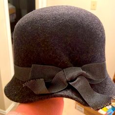 Beautiful Black Wool Hat With Bow. Made In Italy New Never Worn. Black Wool Hat, One Size Fits Most, Black Evening Hat With Bow, Fitted Black Wool Cloche Hat, Black Wool Top Hat With Curved Brim, Black Brimmed Hat With Bow, Black Wool Hat, Dressy Hats, Wool Hat, Black Wool