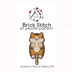 "Brick stitch pattern (or peyote pattern) Detailed and acurate beading pattern to make a beautiful beaded object such as - earrings - pendant - keychain - charm - toy - decoration    You can use Miyuki Delica beads 11/0 size or any other calibrated seed beads. Color number: 8 Approximate size of ready-made item (based on Miyuki Delica seed beads 11/0): 1.54\" x 3.34\" Size may vary depend on beads you use PDF file contains: -Detailed brick stitch or peyote design -Palette and number of bead colo Brick Stitch Cat Earrings, Brick Stitch Cat Pattern, Beaded Cat Earrings Pattern, Brick Bead Patterns, Miyuki Beads Pattern Brick Stitch, Happy Kitten, Miyuki Beads Pattern, Pendant Keychain, Miyuki Delica Beads