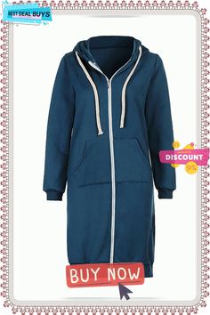 Women Plain Casual Zip Up Sweatshirt Jacket Plus Size Hoodie with Pockets Casual Coats For Women, Plus Size Hoodie, Fall Outerwear, Types Of Coats, Zip Up Sweatshirt, Lined Hoodie, Casual Outerwear, Hoodie Coat, Casual Coat