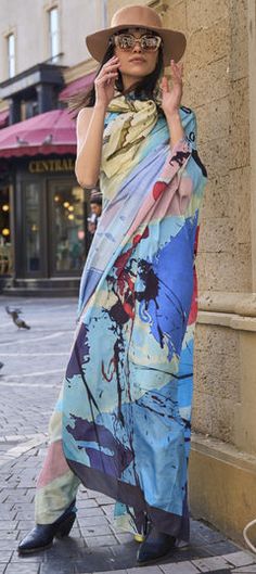 Blue color Saree in Crepe Silk, Silk fabric with Digital Print work Cream Saree, Grey Saree, Crepe Silk Sarees, Crepe Saree, Satin Saree, Designer Sarees Online, Casual Saree, Wear Saree, Fancy Sarees