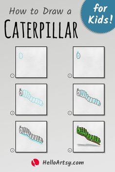 Step by step images demonstrating a How to Draw a Caterpillar - A Drawing Tutorial for Children! Draw Caterpillar