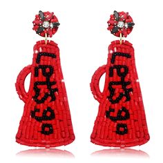 PRICES MAY VARY. Grab your gear and get ready to cheer your team on this adorably beaded earrings for women!It's in the shape of a megaphone with "Let's Go" on the front with football team color seed beads,Dangling from a crystal studs,the back is felt-covered as well.These game day beaded earrings makes them suitable for pairing with any game day outfit, whether you're rocking your team's colors or sporting your favorite jersey. It's team spirit time!Take your football game day style to a whole Women Football, Felt Cover, Buy Bead, Womens Football, Gameday Outfit, Drop Dangle Earrings, Football Game, Football Fans