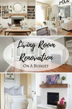 living room renovation on a budget with pictures and text overlay that reads living room renovation on a budget