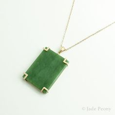 "AAA Siberian Nephrite Jade Necklace - Emerald Green Nephrite Jade - Rectangular Pendant - Statement Necklace - 18kt Yellow Gold Modern with a touch of art deco, this natural untreated Siberian nephrite jade will make the perfect 35th anniversary gift. - - - - - - - - - - - - - - - - - - - - - - - - - - - - - - - - - - - Stone: Siberian Nephrite Jade Size: 40mm length x 30mm width x 6.5mm thick Setting: 18kt Solid Yellow Gold, 8\" chain 100% genuine jade. We work with nephrite jade in its natura Elegant Rectangular Jade Necklace, Rectangular Jade Gemstone Necklaces, Rectangular Jade Gemstone Necklace, Formal Yellow Gold Jade Necklace, Classic Green Necklace With Rectangular Pendant, Rectangular Green Gemstone Jewelry, Formal Rectangular Jade Jewelry, Green Gemstone Necklace With Rectangular Stone, Green Rectangular Pendant Jewelry For Formal Occasions