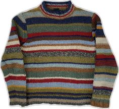 a sweater with multicolored stripes on it