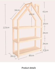 a wooden doll house shelf with measurements