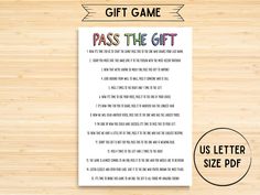 a printable gift game for pass the git