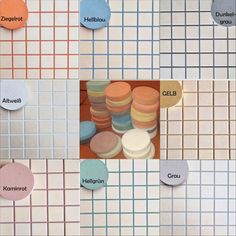 several different colors of tiles with names on them