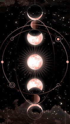 the phases of the moon are shown in this graphic art work, which includes four different phases