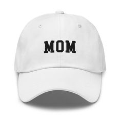 "Mom Embroidered Cap, Mom Baseball Cap, Mom Dad Hat, Gift for Moms, Mothers Day Gift, Mom Caps, New Moms, Baby Announcement Hat, Mom  * 100% chino cotton twill * Green Camo color is 35% chino cotton twill, 65% polyester * Unstructured, 6-panel, low-profile * 6 embroidered eyelets * 3 ⅛\" (7.6 cm) crown * Adjustable strap with antique buckle Here's the matching Daddy hat:  https://www.etsy.com/listing/1028341061/daddy-hat-daddy-baseball-cap-daddy Here's the Mommy hat: https://www.etsy.com/listing/1028347753/mommy-hat-mommy-dad-hat-mom-baseball-hat ORDER PROCESSING AND SHIPPING: Your cap is embroidered and shipped out within 2-7 business days. Shipping can take an additional 3-5 business days. Buy 2 or more for FREE SHIPPING! CANCELLATIONS, EXCHANGES, and REFUNDS: - You may cancel your order Cotton Baseball Cap As A Gift, Cotton Snapback Baseball Cap As Gift, White Casual Hat As Gift, Cotton Snapback Baseball Cap For Gift, Cotton Trucker Hat With Curved Bill As Gift, Casual Hats With Letter Print For Gifts, Casual Letter Print Hats As Gift, One Size Fits Most Dad Hat With Letter Print, Adjustable Cotton Baseball Cap For Gift