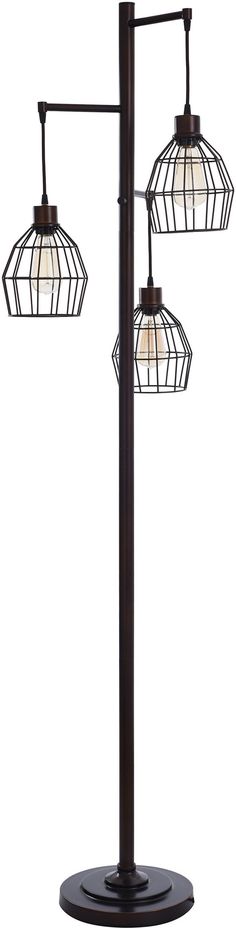 three light floor lamp with caged glass shades