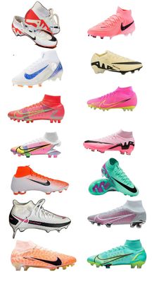 many different types of shoes are shown in an image with the same color and size