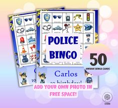 the police bingo game is available for children to play on their own photo in free space