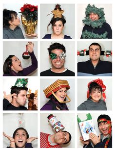 a collage of people wearing hats and scarves with christmas decorations on their faces