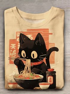 Funny Japanese Cat Print Casual Short Sleeve T-Shirt Cat Shirt, Cute Short Sleeve T-shirt With Cat Print, Japanese Funny, Sharks Funny, Cheap Cotton T-shirt With Cat Design, Japanese Cat, Twitter Funny, Cheap Playful T-shirt With Cat Design, Cheap Black T-shirt With Cat Print