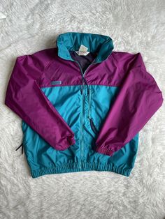 Vintage 90s Columbia Windbreaker Jacket Women's XL Color Block With Hoodie. Excellent condition. 733-I 90s Winter Outerwear With Drawstring Hood, Vintage Sports Outerwear With Drawstring Hood, 90s Style Long Sleeve Outdoor Hoodie, 90s Long Sleeve Hoodie For Outdoor, 90s Style Long Sleeve Hoodie For Outdoor, 90s Hooded Track Jacket For Winter, 90s Hooded Winter Track Jacket, 90s Style Hooded Winter Track Jacket, 90s Style Hooded Track Jacket For Winter