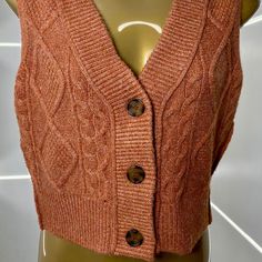 New With Tags Hooked Up By Iot Preppy Cable-Knit Sweater Vest In Brown Size S Casual Textured Knit Vest For Fall, Casual Brown Knitted Sweater Vest, Cozy Brown Knitted Top, Casual Knitted Vest For Fall, Casual Brown Knit Vest, Casual Textured Knit Vest, Brown Chunky Knit Top, Trendy Soft Knit Sweater Vest, Trendy Brown Cable Knit Top