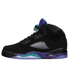 (GS) Air Jordan 5 Retro 'Black Grape' 440888-007 (AJ5/SNKR/High Top/Basketball) Black Jordan Shoes For Light Sports, Sporty Black Mid-top Basketball Shoes, Black Basketball Sneakers With Boost Midsole, Black Mid-top Basketball Sneakers, Black Casual Jordan Basketball Shoes, Casual Black Jordan Basketball Shoes, Sporty Black Jordan Training Shoes, Black Casual Jordan Shoes For Basketball, Black Sporty Jordan Shoes For Training