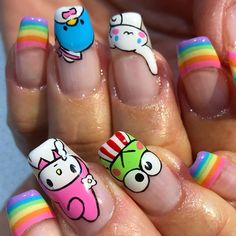 San Rio Nails, Cute Nails Sanrio, Kerropi Nail Designs, Sanrio Nails Design, Sanrio Nail Ideas, Sanrio Nail Designs, Sanrio Nails Acrylic