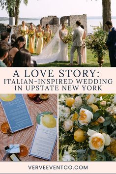 a collage of photos with the words alove story italian - inspired wedding in upstate new york