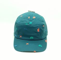 Cat & Jack Kids Teal And Multicolored Beach Theme Embroidered Cap. One Size Fits Most. 100% Cotton. Made In China Green Outdoor Hat, Fun Green Baseball Cap For Outdoor, Orange 5-panel Casual Hat, Casual Orange 5-panel Hat, Adjustable Blue Baseball Cap For Camping, Casual Green Baseball Cap For Outdoor Activities, Green Casual Hat For Camping, Casual Green Hats For Camping, Casual Green Hat For Camping