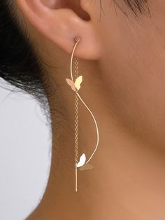 Yellow Gold Fashionable Collar  Copper   Embellished   Fashion Jewelry Gold Jewelry Homecoming, Cute Chic Jewelry, Prom Earing Ideas, Dangly Butterfly Earrings, Simple Cute Earrings, Dangly Earrings Gold, Prom Jewelry Ideas Gold, Fancy Earrings Fashion, Prom Jewelry Ideas