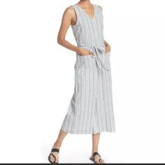 Beachlunchlounge Lennon Waist Tie Striped Jumpsuit Size Xs Beachlunchlounge White Blue Beach Lunch Lounge Lennon Romper/Jumpsuit New Beach Lunch Lounge Lennon Striped Jumpsuit In White, Blue. Size Medium. New With Tags. No Visible Flaws. - Linen-Cotton Jumpsuit - V Neckline - Pockets - Wide-Leg Cropped Pants - Matching Self-Belt - Nautical Stripes Ships Quickly And Bundle Deals Are Available! Bundle To Save Casual Beach Season Jumpsuits And Rompers With Tie Waist, Casual Jumpsuits And Rompers For Beach Loungewear, Casual Jumpsuits And Rompers With Tie Waist For Vacation, Casual Jumpsuits And Rompers For Brunch, Casual White Jumpsuits And Rompers For Brunch, Beach Lunch, Nautical Stripes, Cotton Jumpsuit, Romper Jumpsuit