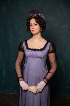 Exquisite half-mourning Regency gown, or just evening dress with modest tulle embelishments. The dress consists of two layers. The underlayer is gentle purple colour satin (100% cotton) and the outer layer is black tulle. The sleeves and decoration elements are made of tulle too. The bottom line is decorated with black cord.The bodice of the dress closes on back. The decolette line and empire waist line are adjustable due to the drawstring.The in stock dress will best fit for the following measu Elegant Purple Victorian Dress, Regency Style Purple Wedding Dress, Victorian Royal Dress, Elven Wedding Dress, Empire Waist Gown, Regency Gown, Regency Era Fashion, Regency Dress, Regency Fashion