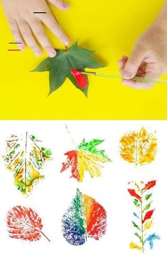 children's hands and leaves are shown with colored crayons