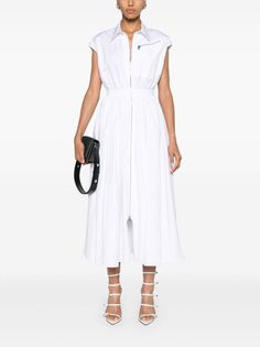 Alexander McQueen Belted Cotton Shirtdress - Farfetch Drop Shoulder Shirt, White Cotton Dress, Cotton Shirt Dress, City Dress, Flare Mini Dress, Denim Shirt Dress, Poplin Dress, Cotton Midi Dress, Outfit Women