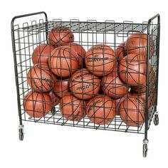 a basket filled with basketballs on top of a white background