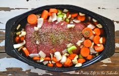 the meat and vegetables are in the skillet ready to be put into the oven