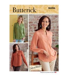 a women's blouse, shirt and pants sewing pattern with buttons on the front