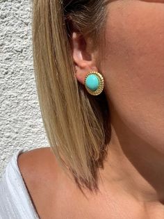 Turquoise Minimalist Earrings Tiny Round Earrings Turquoise - Etsy Turquoise Clip-on Round Earrings, Types Of Gifts, Earrings Turquoise, Dec 1, Small Earrings, Earrings Boho, Earrings Vintage, Turquoise Gemstone, Turquoise Earrings