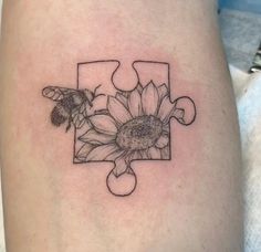 Rose Puzzle Piece Tattoo, Flower Puzzle Tattoo, Puzzle Piece Tattoo With Flowers, Puzzle Piece Flower Tattoo, Floral Puzzle Piece Tattoo, Sunflower Puzzle Piece Tattoo, Mother Daughter Sunflower Tattoo, Puzzle Heart Tattoo, Puzzle Tattoo Design