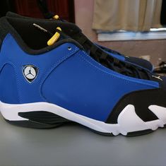 Brand New..Never Been Worn. Recently Released . Jordan Retro 14. Blue Gold White. Blue Leather Jordan Shoes With Rubber Sole, Blue Leather Jordan Shoes With Cushioned Footbed, Jordan Blue, Shoes Jordan, Jordans For Men, Retro Color, Jordan Retro, Jordan Shoes, Blue Gold