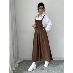 -Item Id 42038921 -Details: Button, Pleated, Pocket -Neckline: Straps -Style: Casual -Type: Pinafore -Waist Line: High Waist -Hem Shaped: Flared -Color: Khaki -Pattern Type: Colorblock, Plain -Sleeve Length: Sleeveless -Fit Type: Regular Fit -Length: Midi -Material: Fabric -Composition: 100% Polyester -Care Instructions: Machine Wash, Do Not Dry Clean -Sheer: No -Fabric: Non-Stretch **Open To Offers!!!** **Bundle To Save More** **30% Off Bundles Of 2 Or More Items!!** ***Orders Go Out Within 5-1 Midi Overall Dress, Casual Long Sleeve Pinafore Dress, Casual Fall Pinafore Dress For Workwear, Fitted Fall Pinafore Dress With Pockets, Winter Corduroy Dress With Pockets, Casual Corduroy Pinafore Dress For Fall, Cotton Button-up Winter Dress, Winter Cotton Button-up Dress, Spring Brown Pinafore Dress