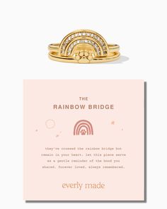 The first ring features a beautiful rainbow paved with crystals that layers over the second ring featuring a tiny paw print. The perfect ring set to gift for pet loss and remembering their special friend. Ready to gift with meaning card in our Everly Made logo box. Card reads: They've crossed the rainbow bridge but remain in your heart. Let this piece serve as a gentle reminder of the bond you shared. Forever loved. Always remembered. 18k gold vermeil Composed of a THICK layer of 18k gold over s Memorial Rings, Tiny Paw Print, How To Clean Silver, Pet Remembrance, Memorial Ring, Dog Memorial Gift, Remembrance Gifts