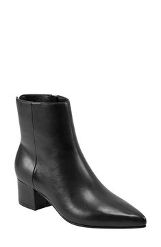 Marc Fisher LTD Leonna Pointed Toe Bootie (Women) | Nordstrom Black Pointed Toe Booties With Padded Ankle, Faux Leather Boots With 4-inch Pointed Heel, Pointed Toe Boots With 4-inch Heel In Faux Leather, Pointed Toe Booties With Reinforced Heel, Medium Width, Black Pointed Toe Booties With 4-inch Heel, Marc Fisher, Block Heels, Leather Upper, Black Leather