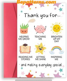 a greeting card with the words, thank you for helping me grow and making everyday special