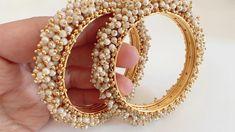 Sold as Pair only. Gemstone:- Pearl Plating:- Gold Plated Antique gold plated kada bangle with little pearls all around. Pearls Bangles, Indian Bangles, Kundan Bangles, Pearl Bangle, Bangles Indian, Pakistani Jewelry, Jewelry Pearl, Jewelry Indian, Pearl Gemstone