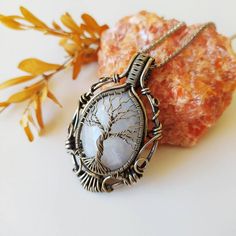 Moonstone tree of life Cooper wire wrapped pendant. Handmade jewelry. With steel stainless chain Spiritual White Jewelry For Gifts, Spiritual White Jewelry As A Gift, White Jewelry In Gift Box For Anniversary, White Jewelry With Gift Box For Anniversary, White Jewelry For Anniversary With Gift Box, White Jewelry For Anniversary In Gift Box, White Spiritual Jewelry For Gifts, White Jewelry For Anniversary Gift, Tree Of Life Necklace For Gift